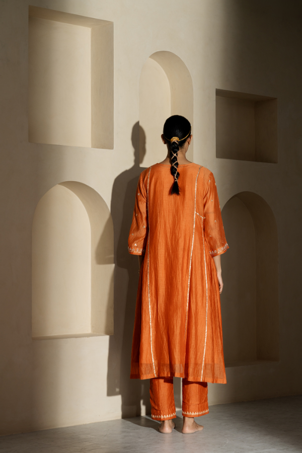 Orange Gotta Patti & Dabka Mulchanderi Kurta Set