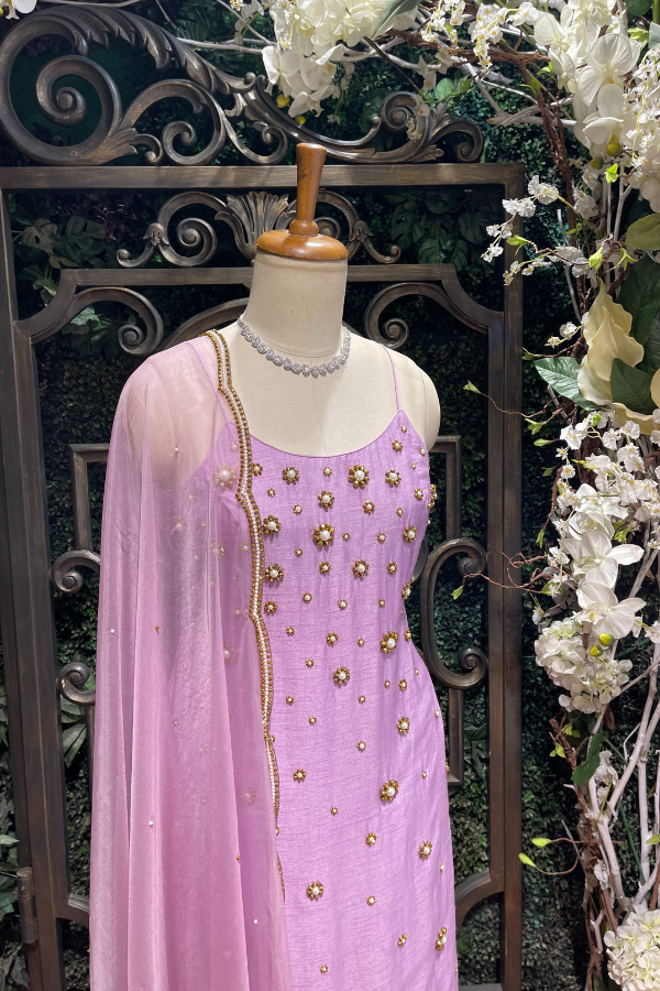 Purple Embroidered Kurta Sharara Set