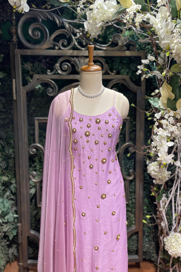 Purple Embroidered Kurta Sharara Set