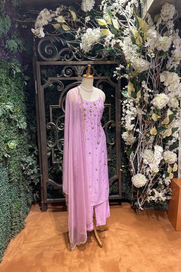 Purple Embroidered Kurta Sharara Set