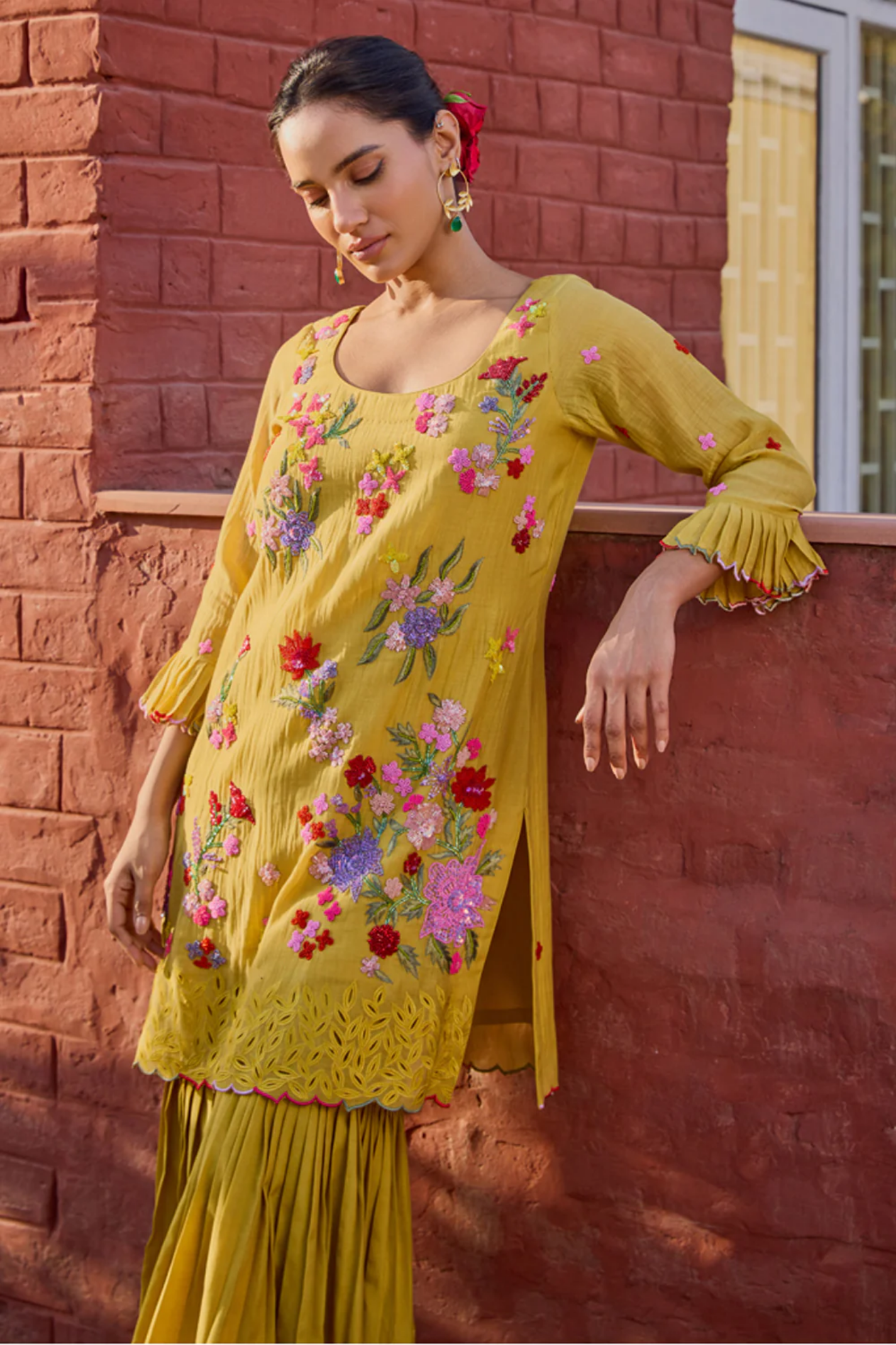 Reyna Mustard Short Kurta & Gharara Set