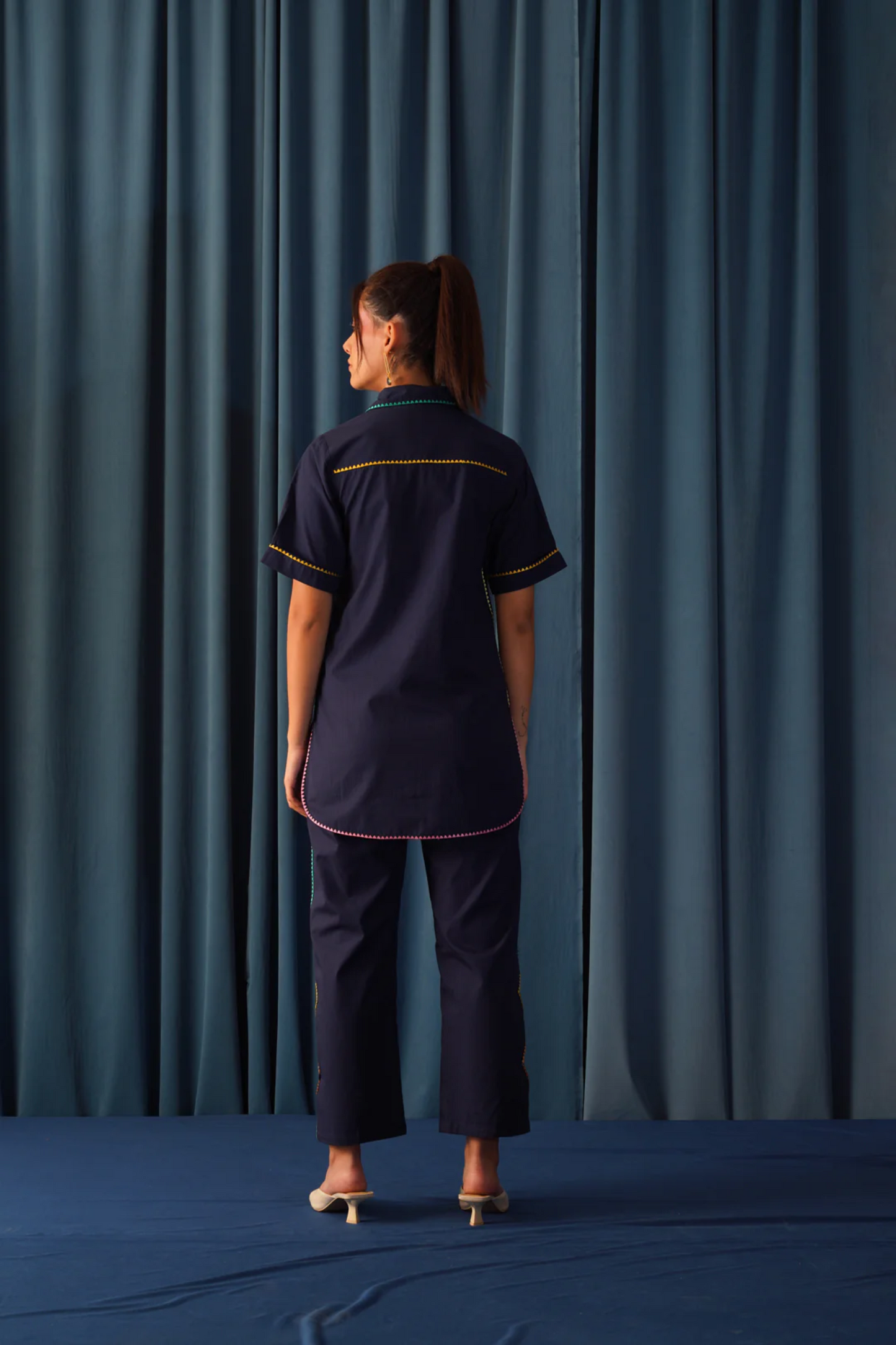 Isabella Navy Blue Cutout Embroidered Co-ord Set