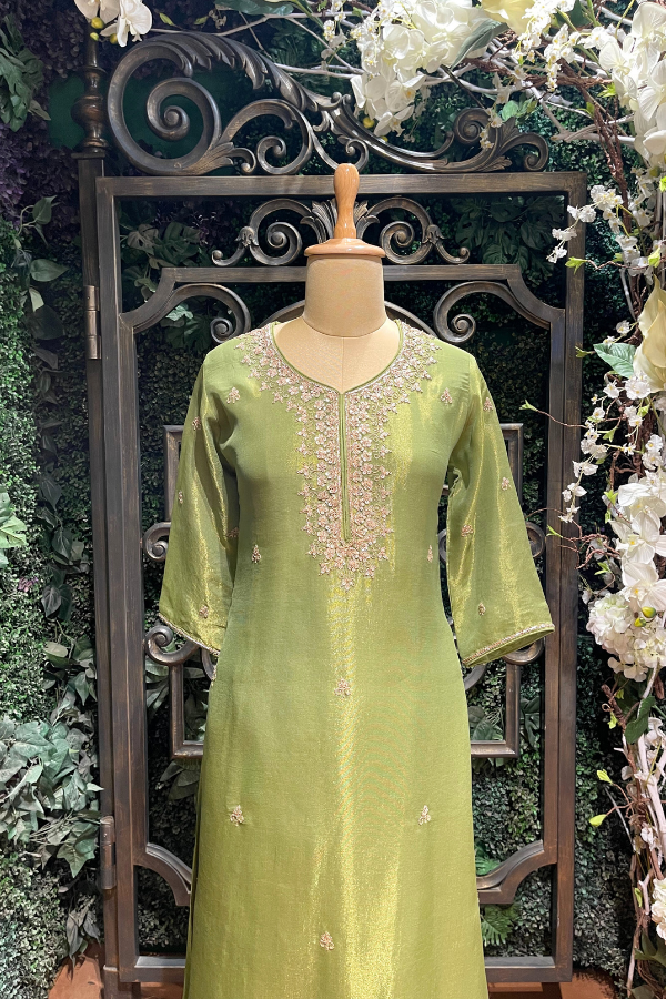 Turquoise Green Embroidered Suit Set