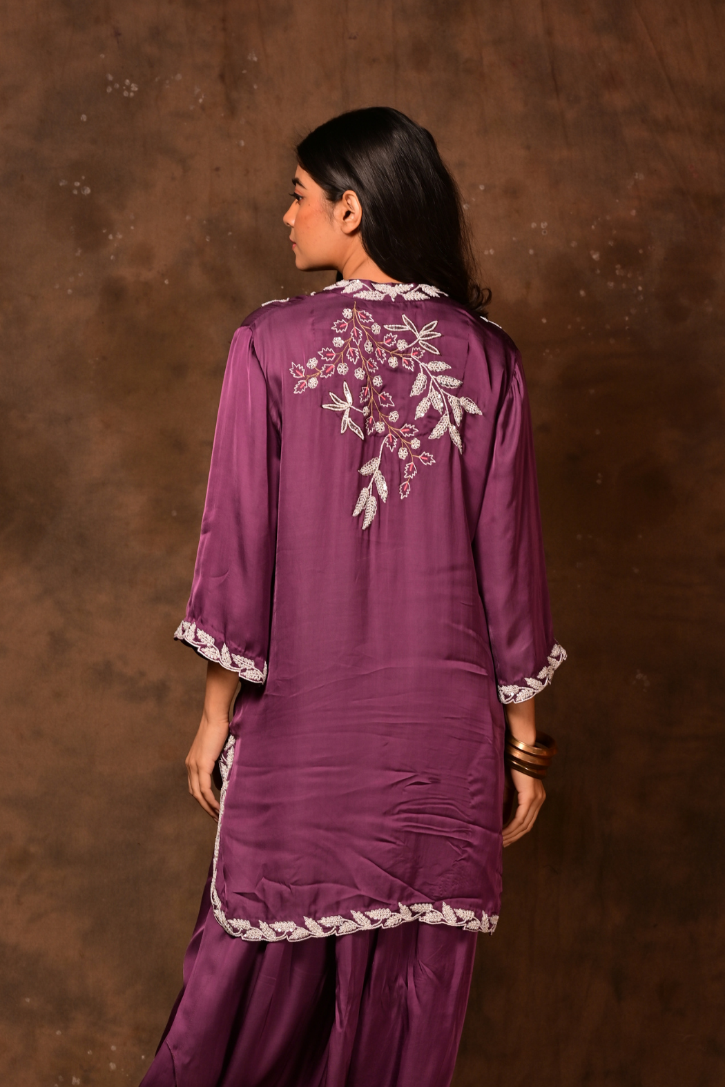 Purple Fizaz Embroidery Co-ord Set