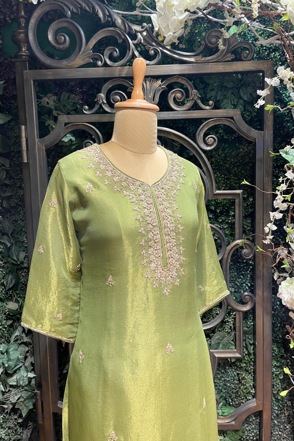 Turquoise Green Embroidered Suit Set