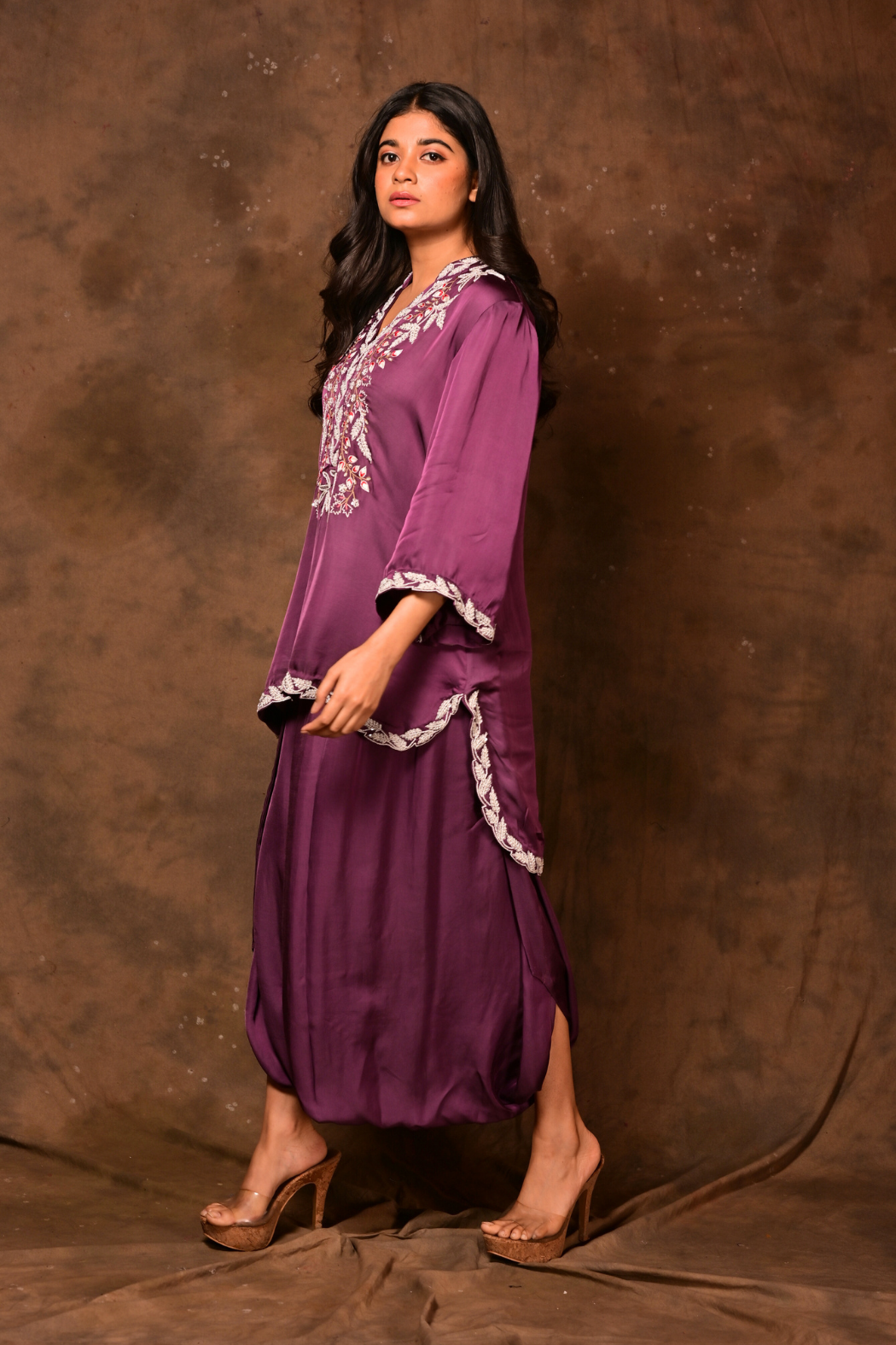Purple Fizaz Embroidery Co-ord Set