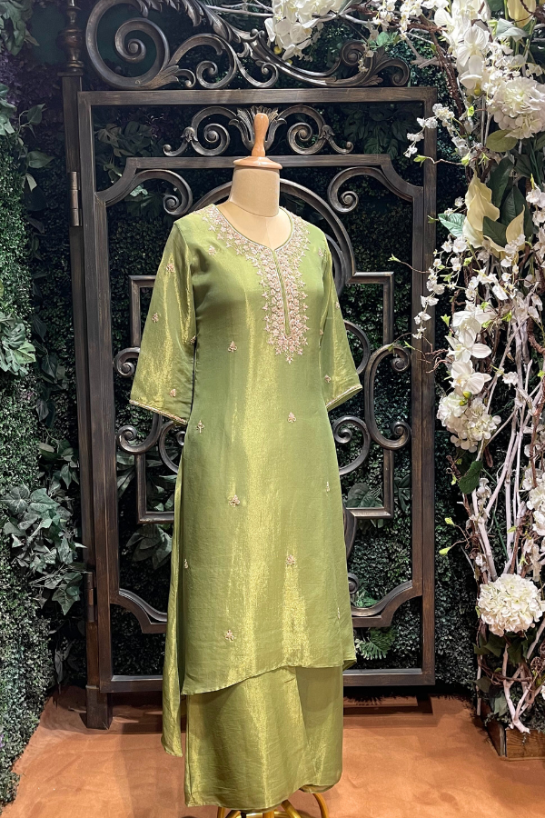Turquoise Green Embroidered Suit Set