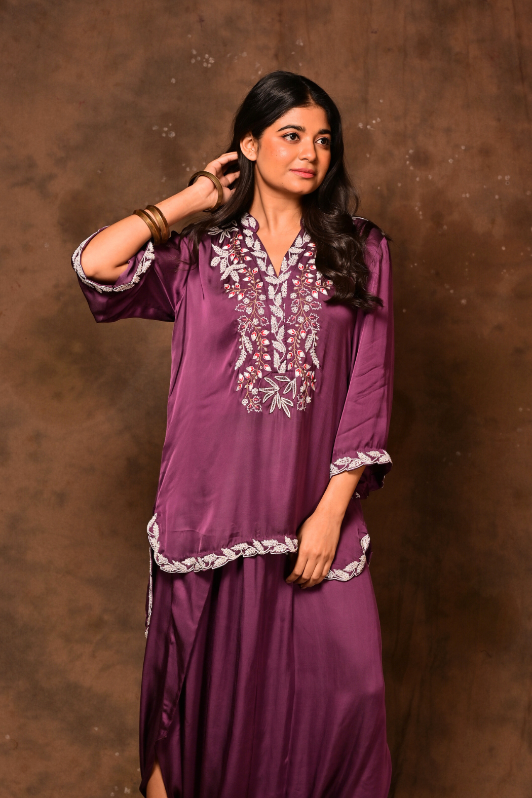 Purple Fizaz Embroidery Co-ord Set