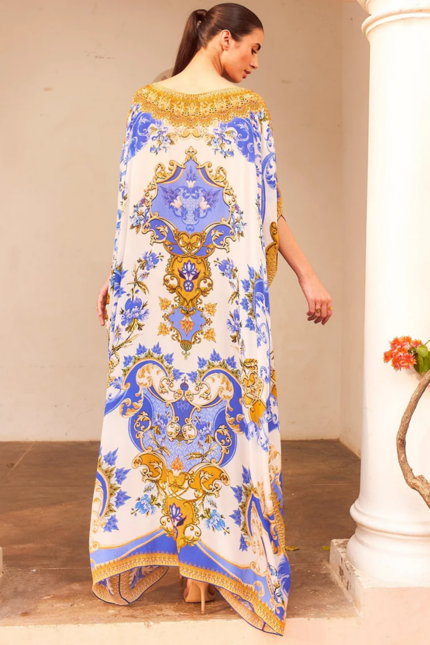 SANTORINI SUN KISS ROUND NECK LONG KAFTAN