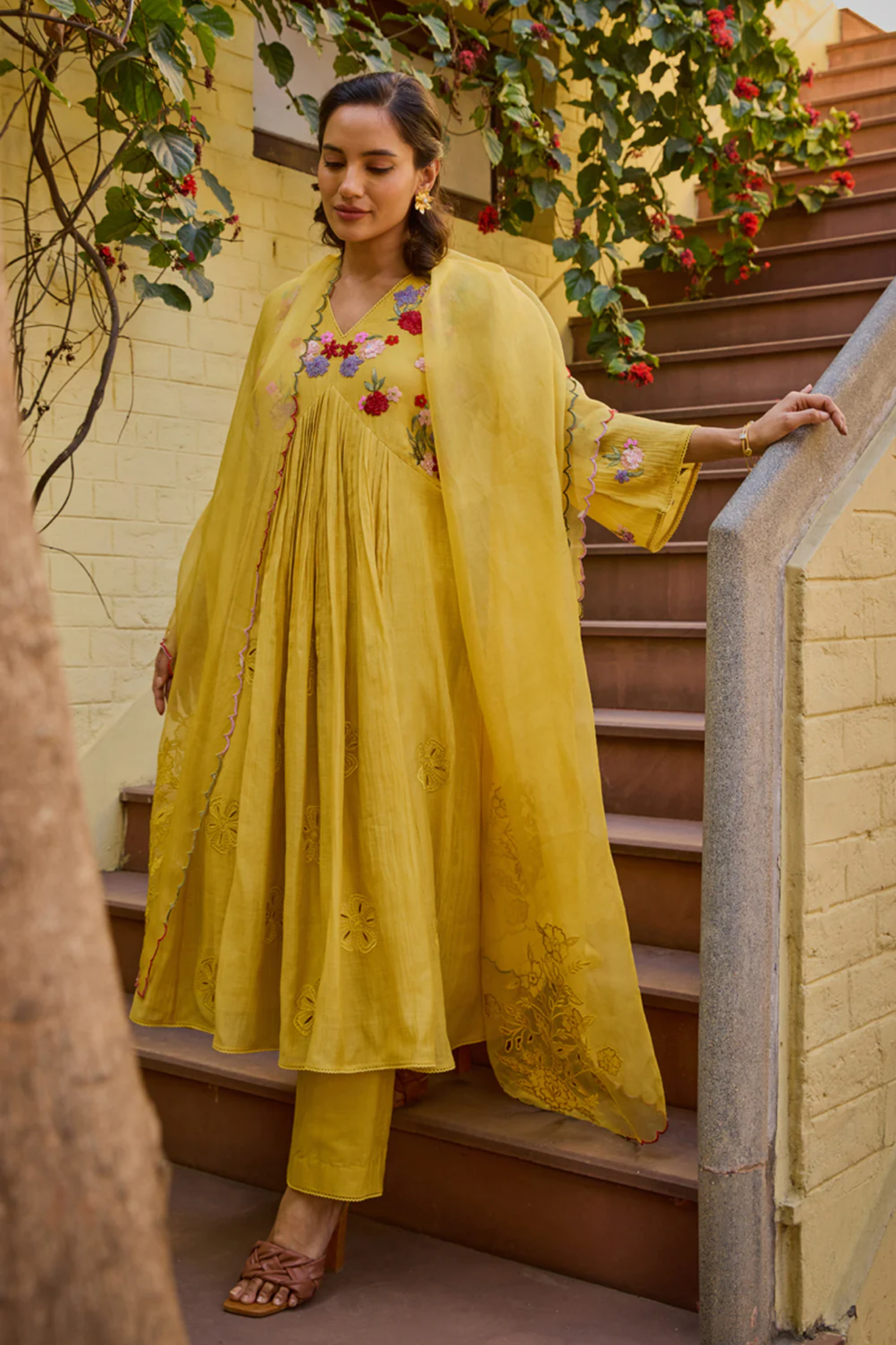 Ehsaas Kalidar Mustard Suit Set