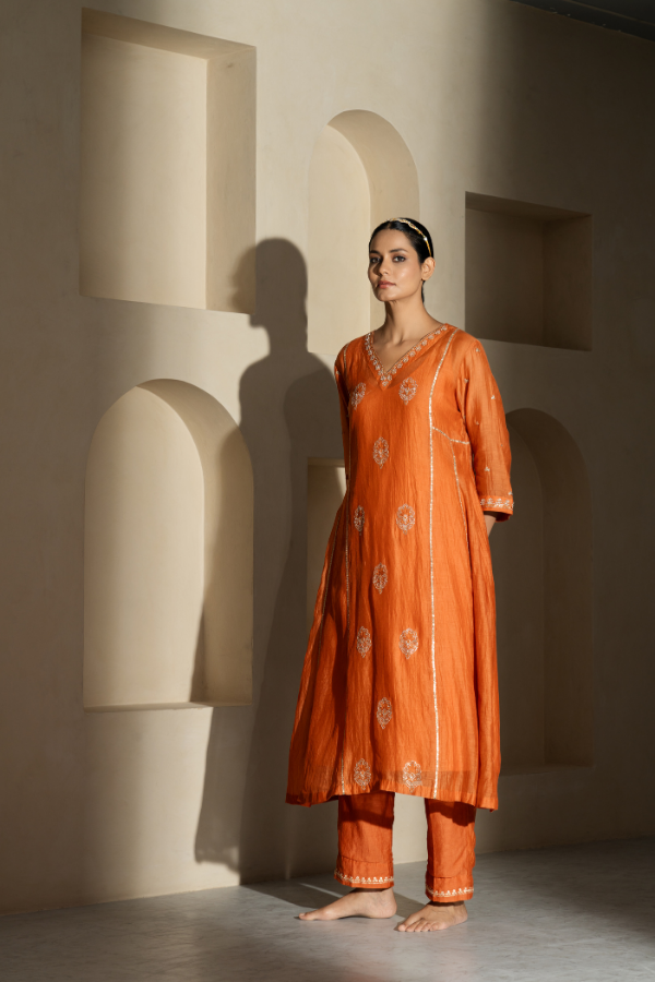 Orange Gotta Patti & Dabka Mulchanderi Kurta Set