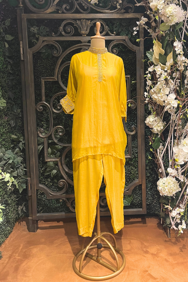 Daffodil Yellow Round Neck Embriodered Co-ord Set