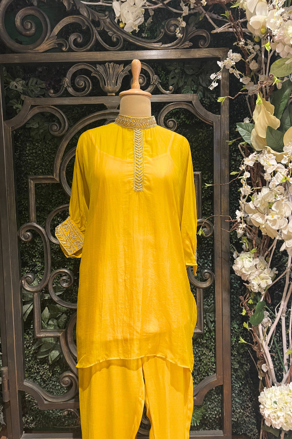 Daffodil Yellow Round Neck Embriodered Co-ord Set