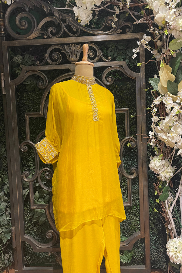 Daffodil Yellow Round Neck Embriodered Co-ord Set