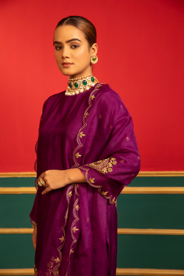 Purple Embroidered Suit Set