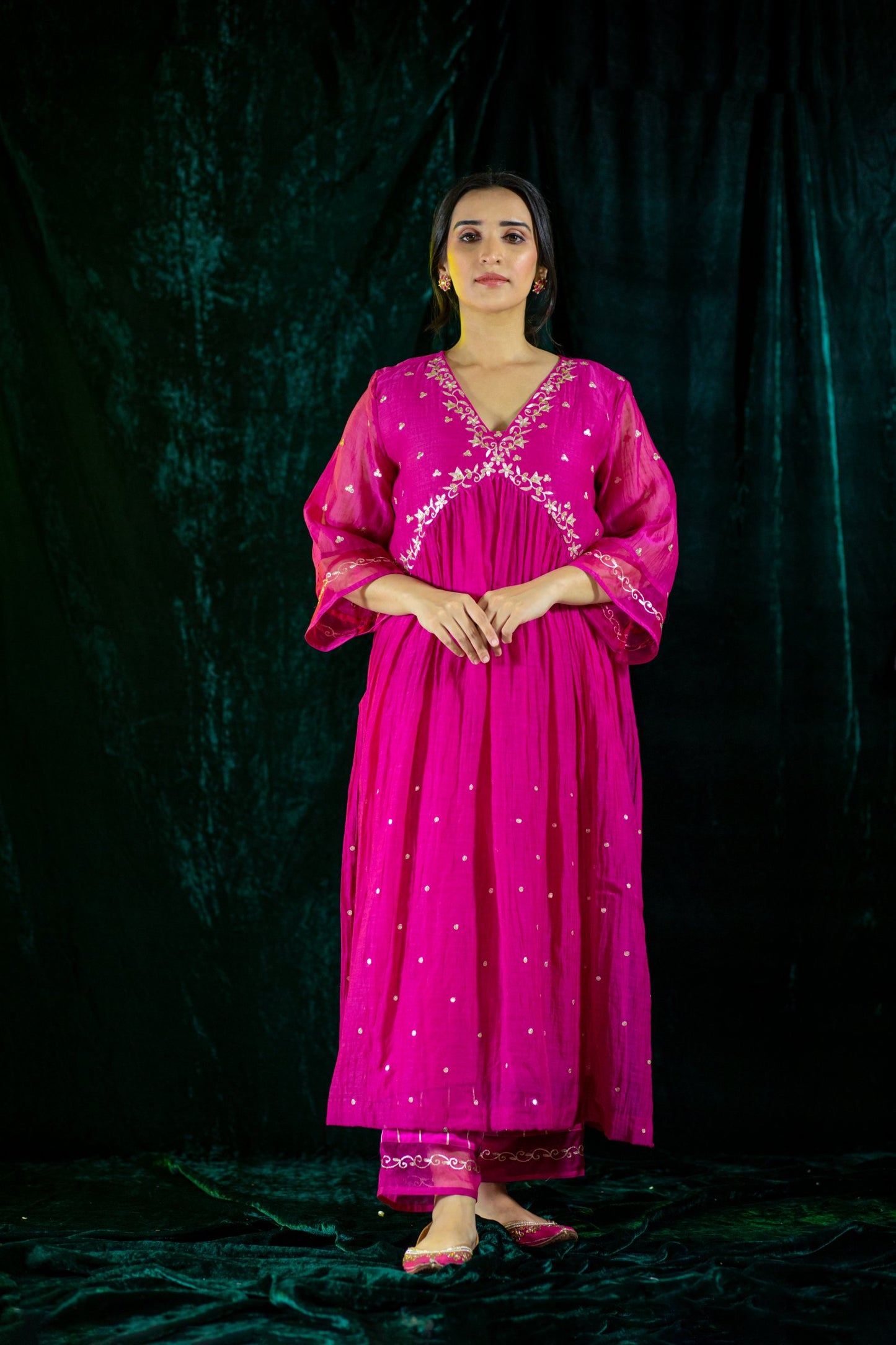 Pink V Neck Kurta Set