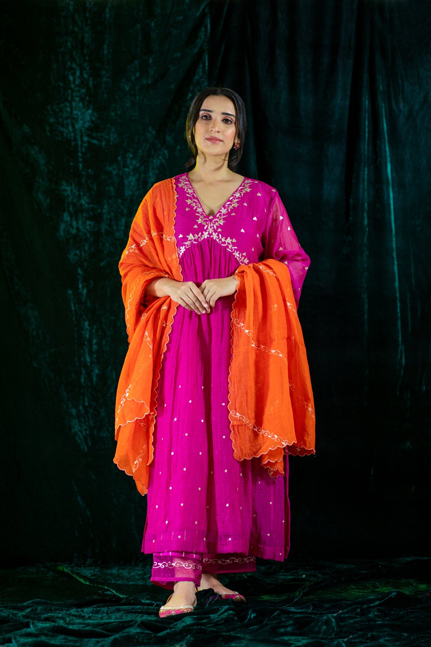Pink V Neck Kurta Set