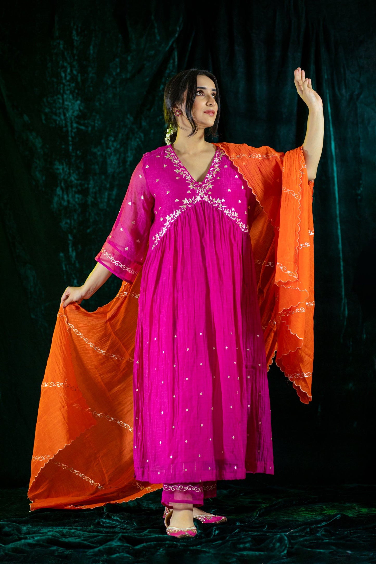 Pink V Neck Kurta Set