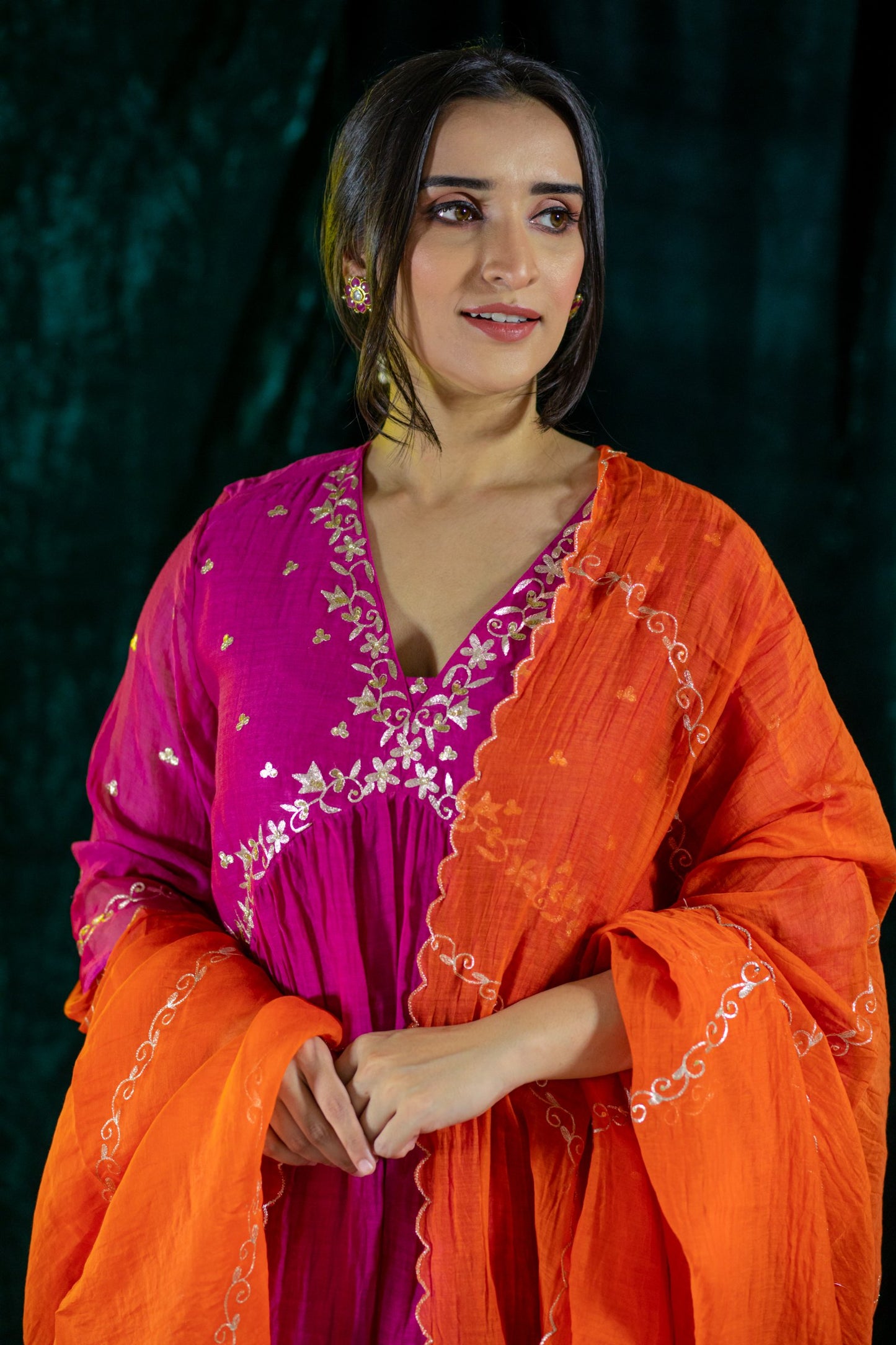 Pink V Neck Kurta Set
