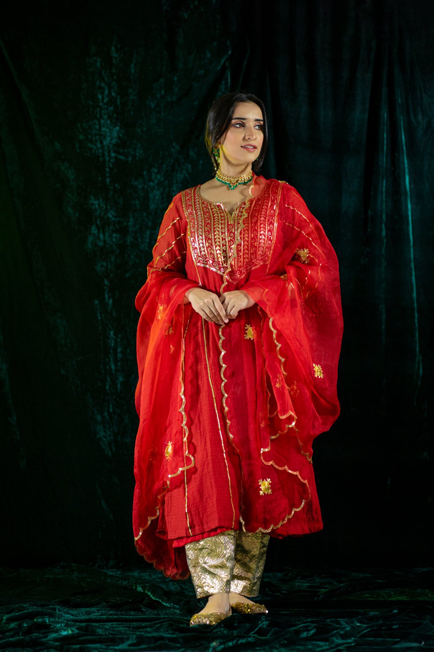 Red Handloom Gota Salwaar Set