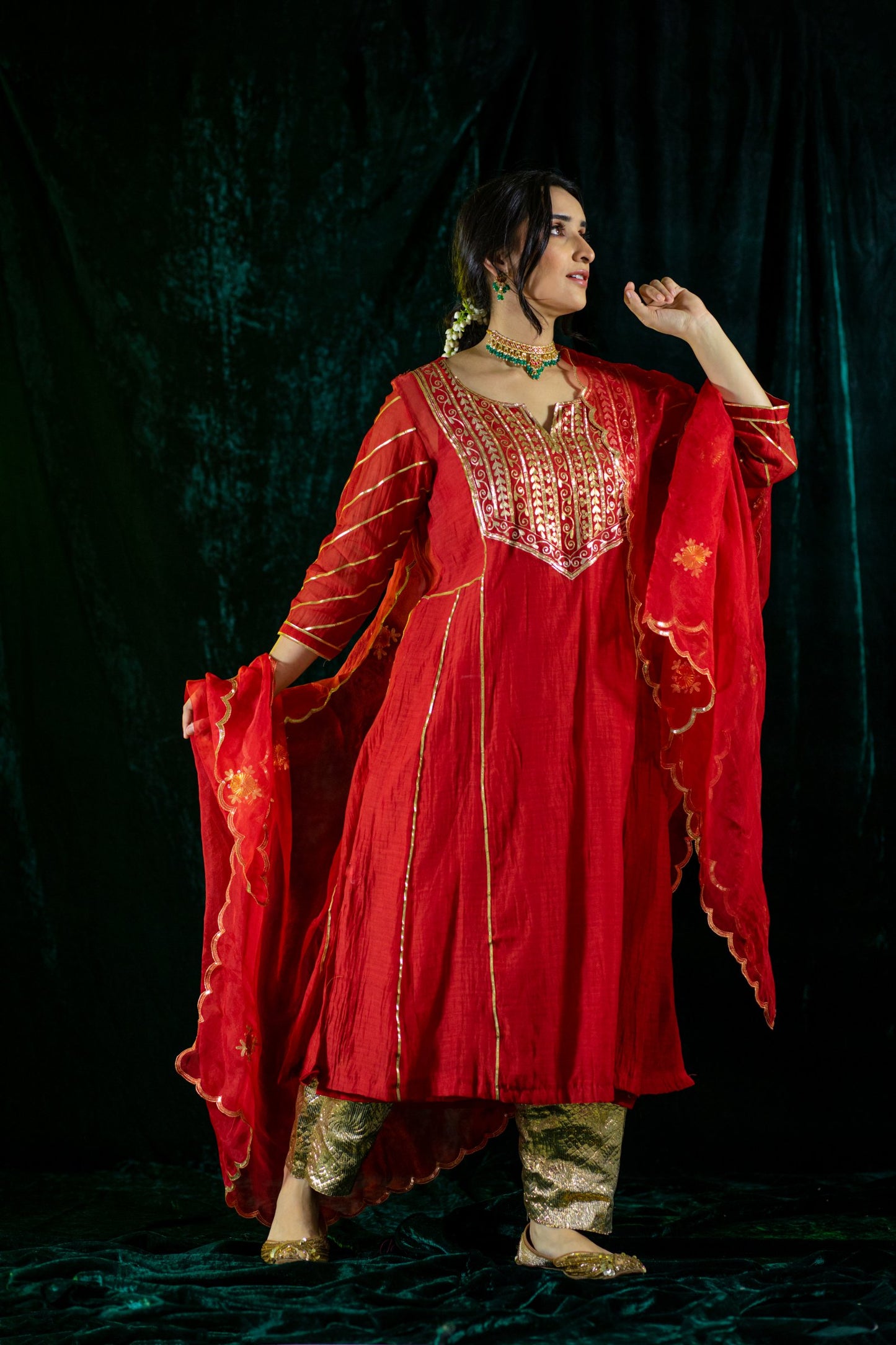 Red Handloom Gota Salwaar Set