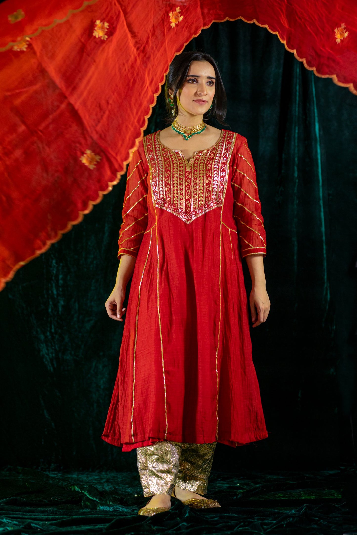 Red Handloom Gota Salwaar Set