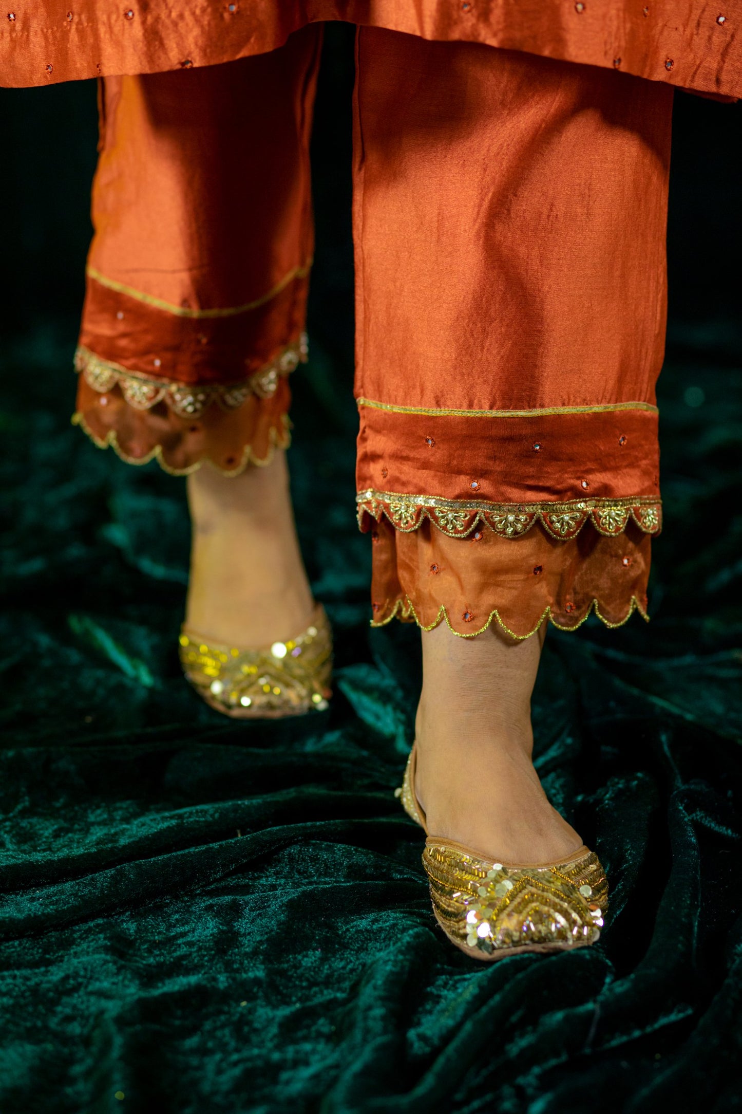 Rust Chanderi Kurta Set with pockets