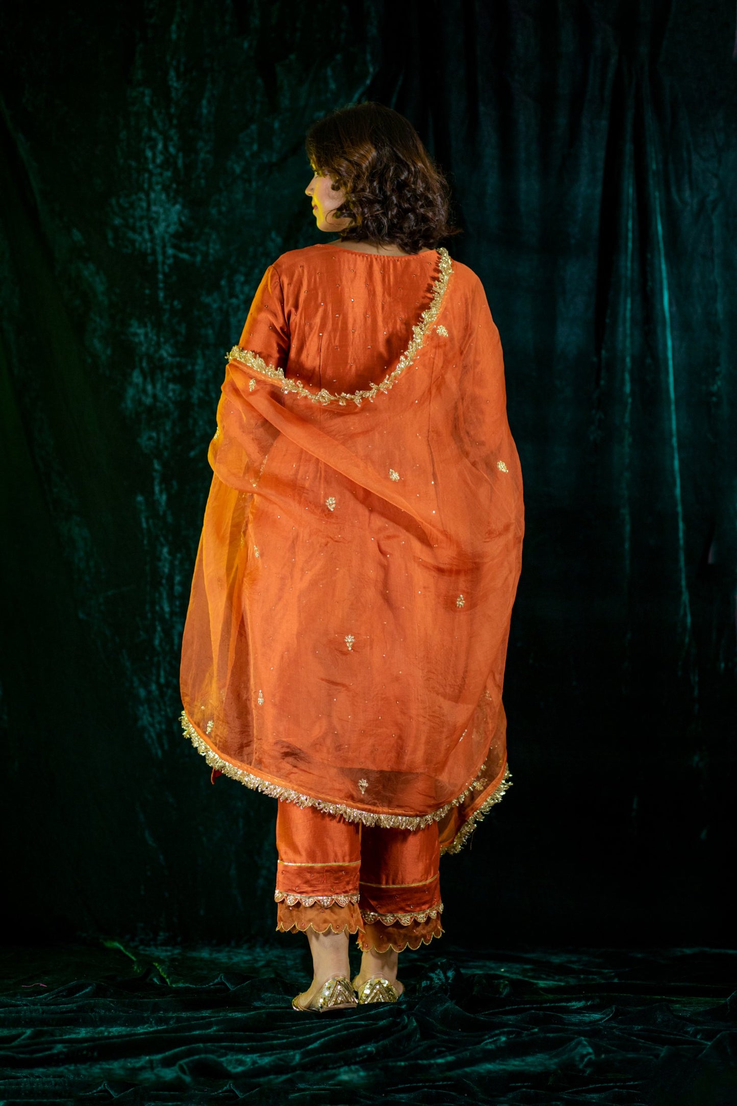 Rust Chanderi Kurta Set with pockets