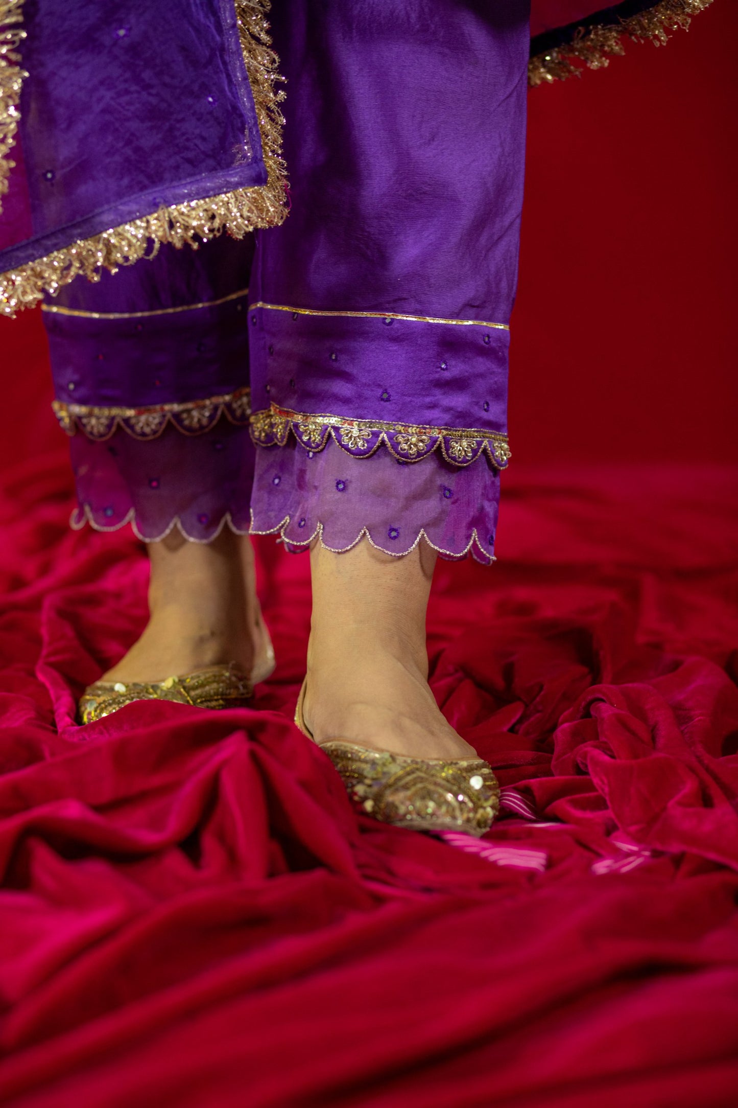 Purple Chanderi Kurta Set with pockets