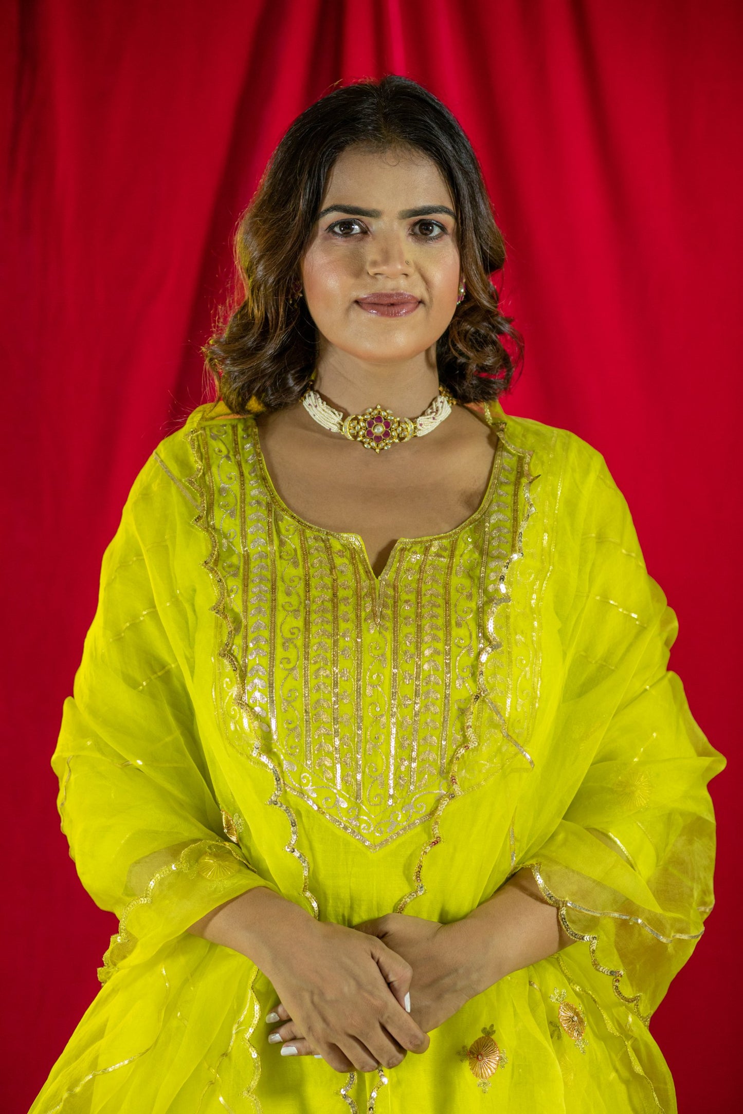 Lime Handloom Gota Salwaar Set