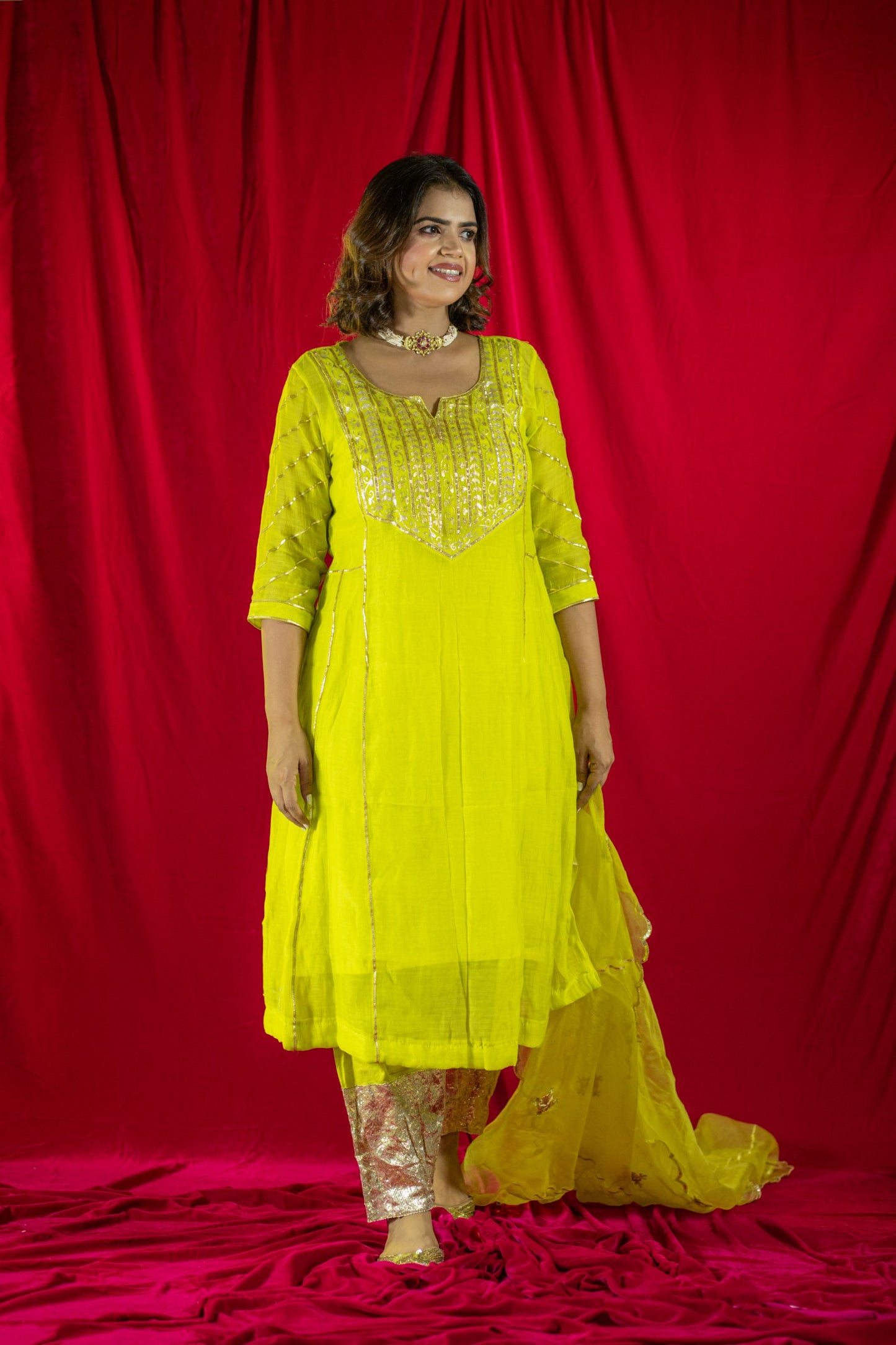 Lime Handloom Gota Salwaar Set