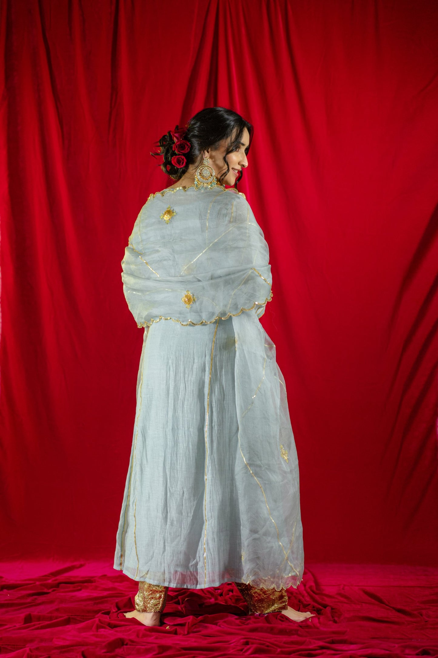 Grey Handloom Gota Salwaar Set