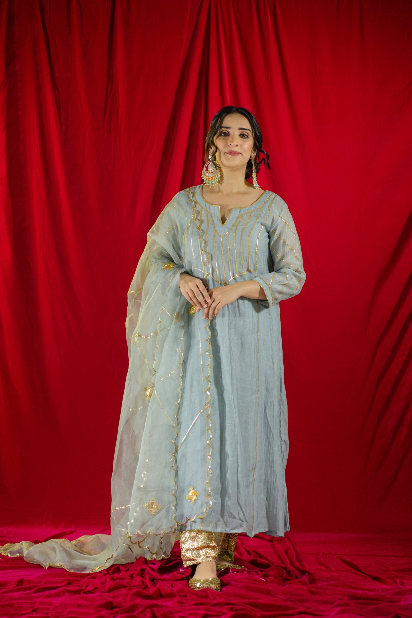 Grey Handloom Gota Salwaar Set
