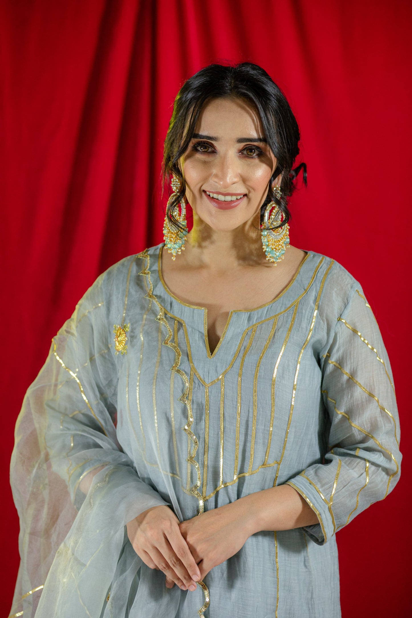 Grey Handloom Gota Salwaar Set