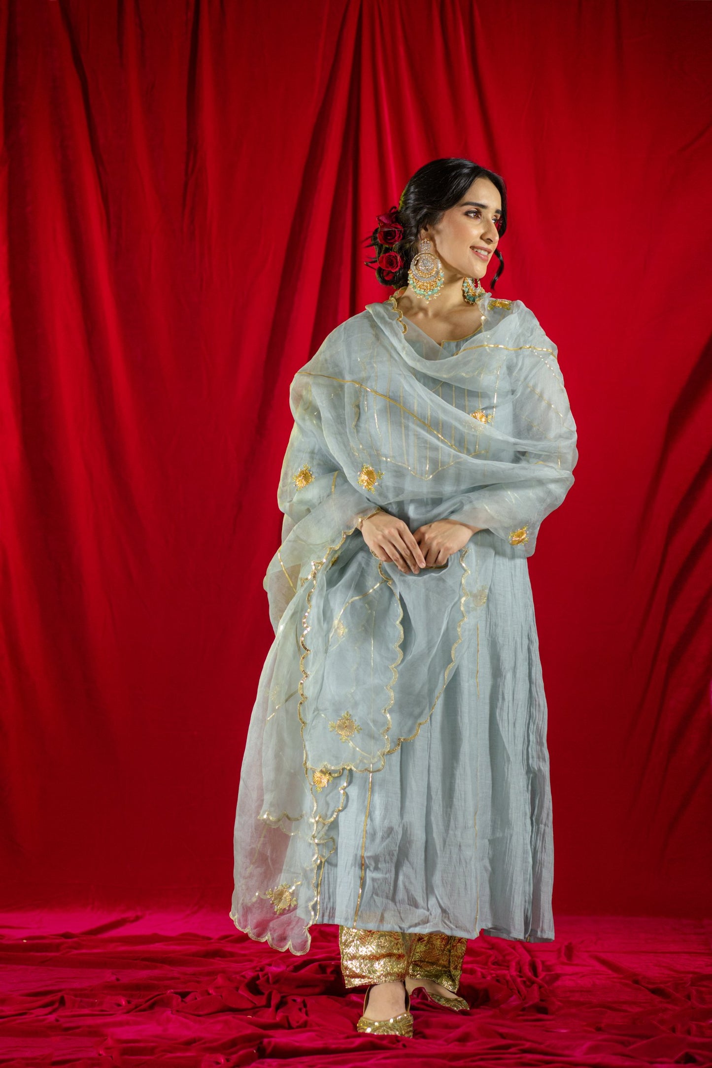 Grey Handloom Gota Salwaar Set