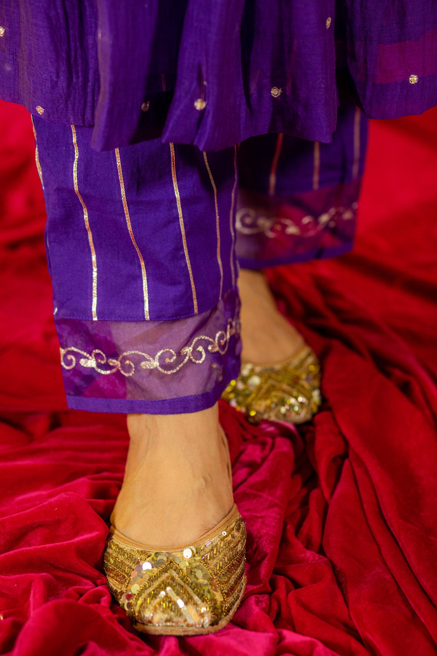 Purple V Neck Kurta Set