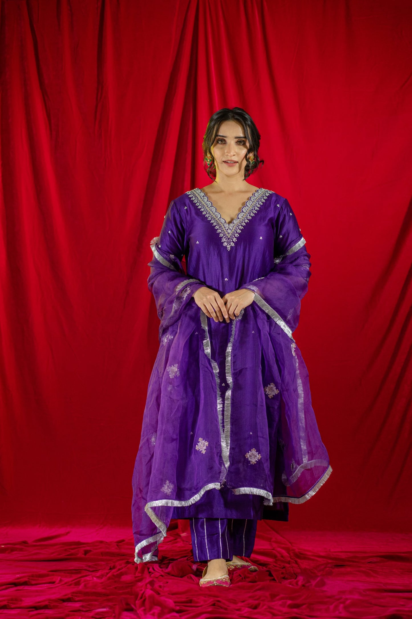 Purple Gota Patti Kurta Set