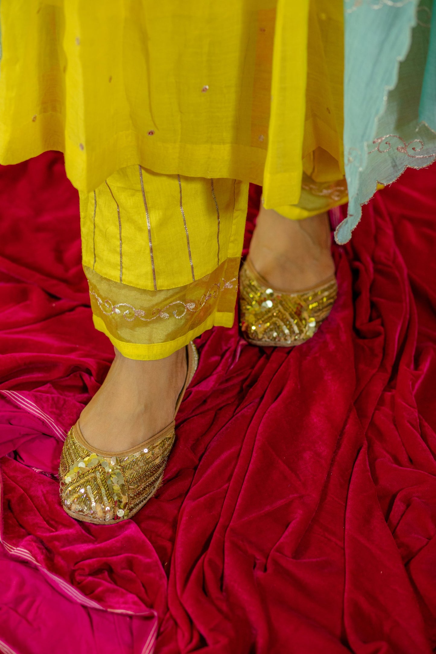 Yellow V Neck Kurta Set