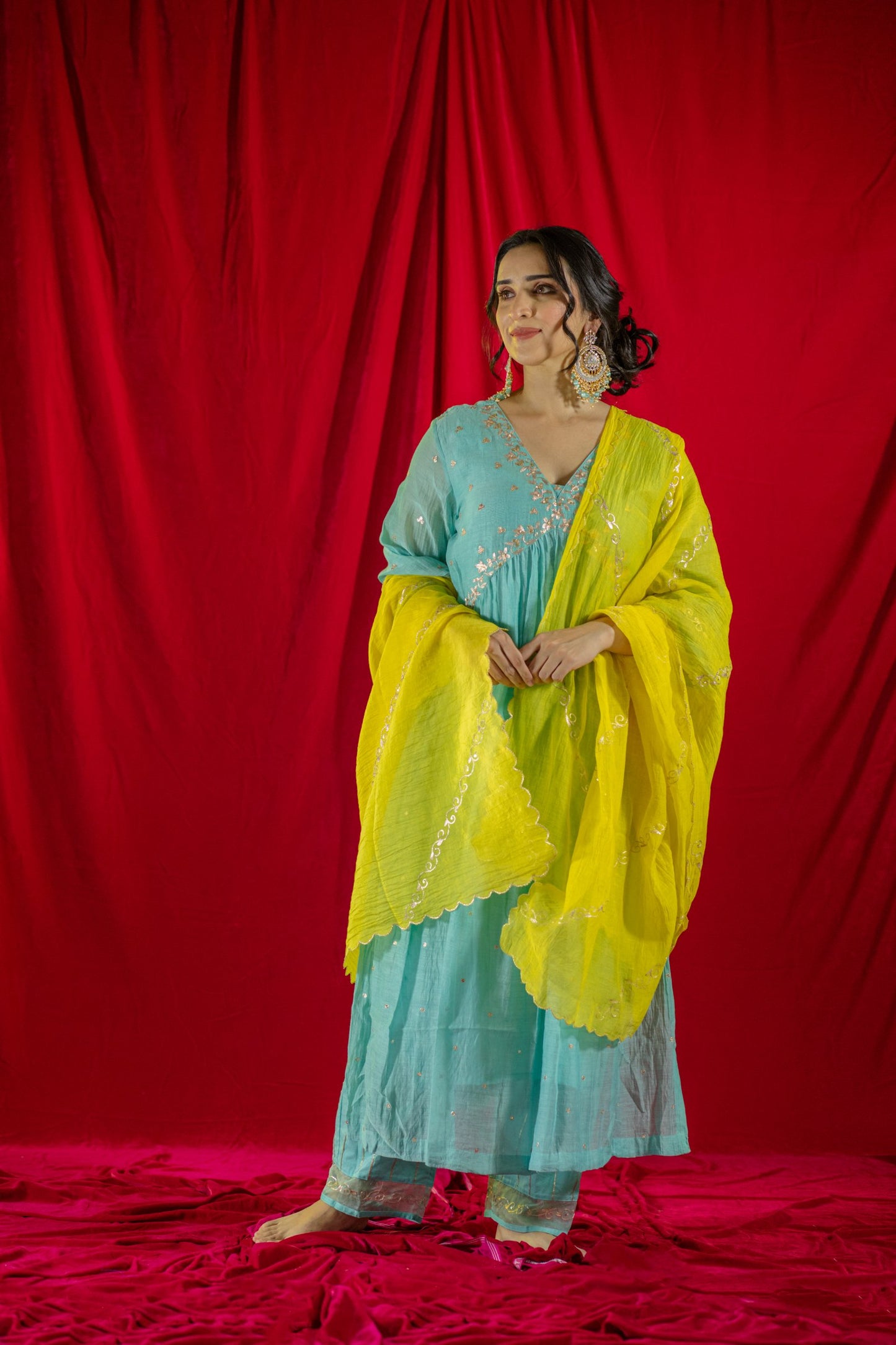 Light Blue V Neck Kurta Set