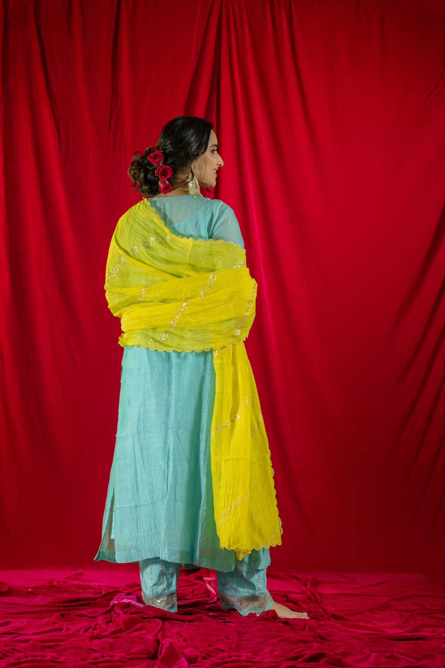 Light Blue V Neck Kurta Set