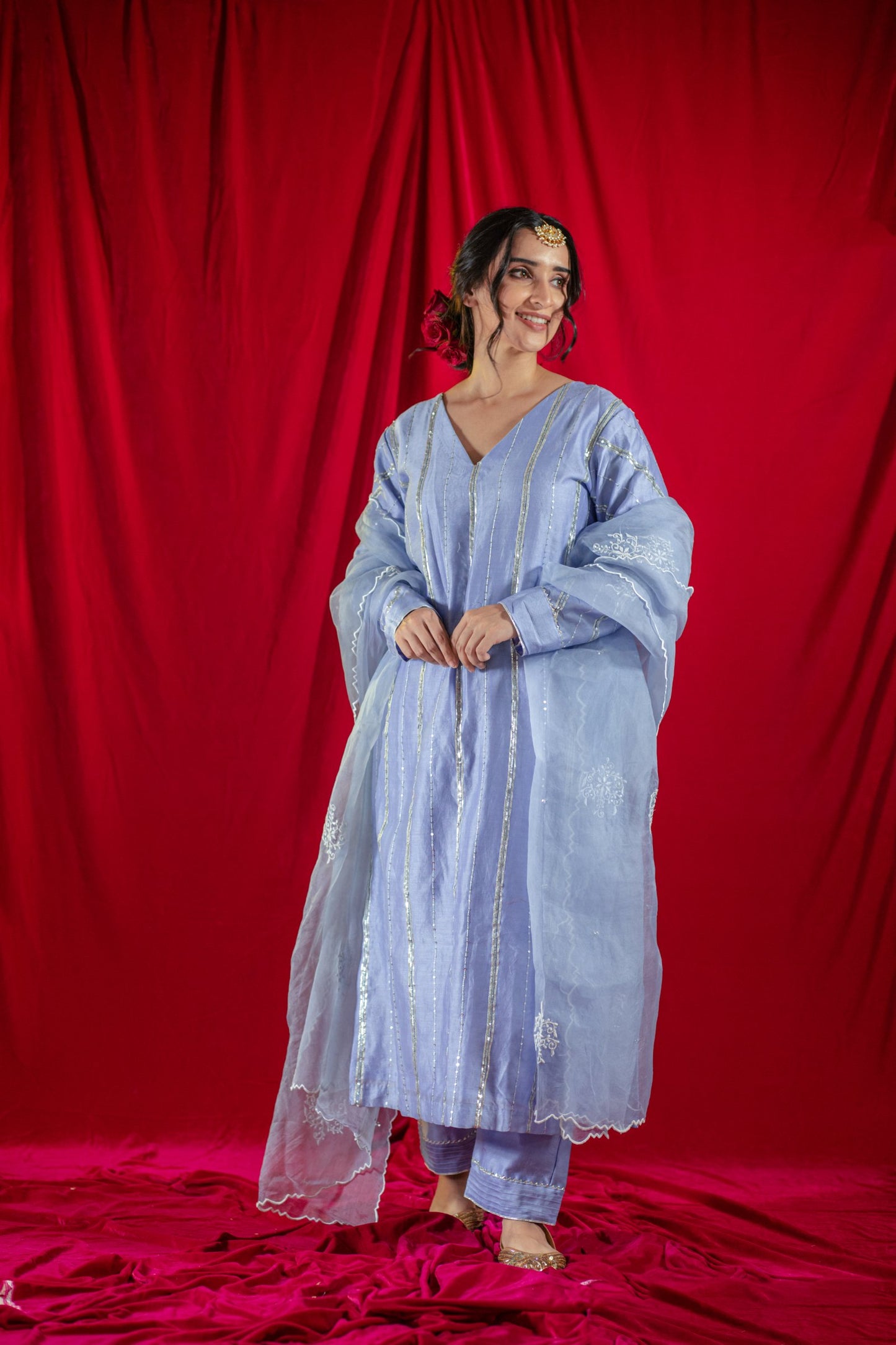 Lilac Gota Lines Kurta Set