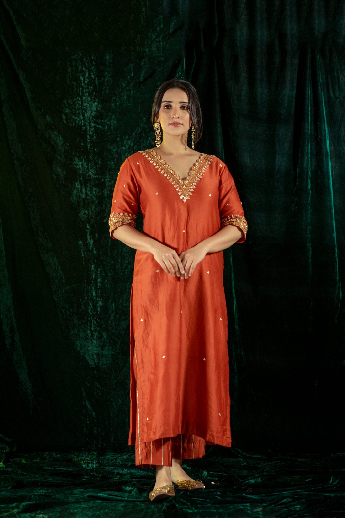 Rust Gota Patti Kurta Set