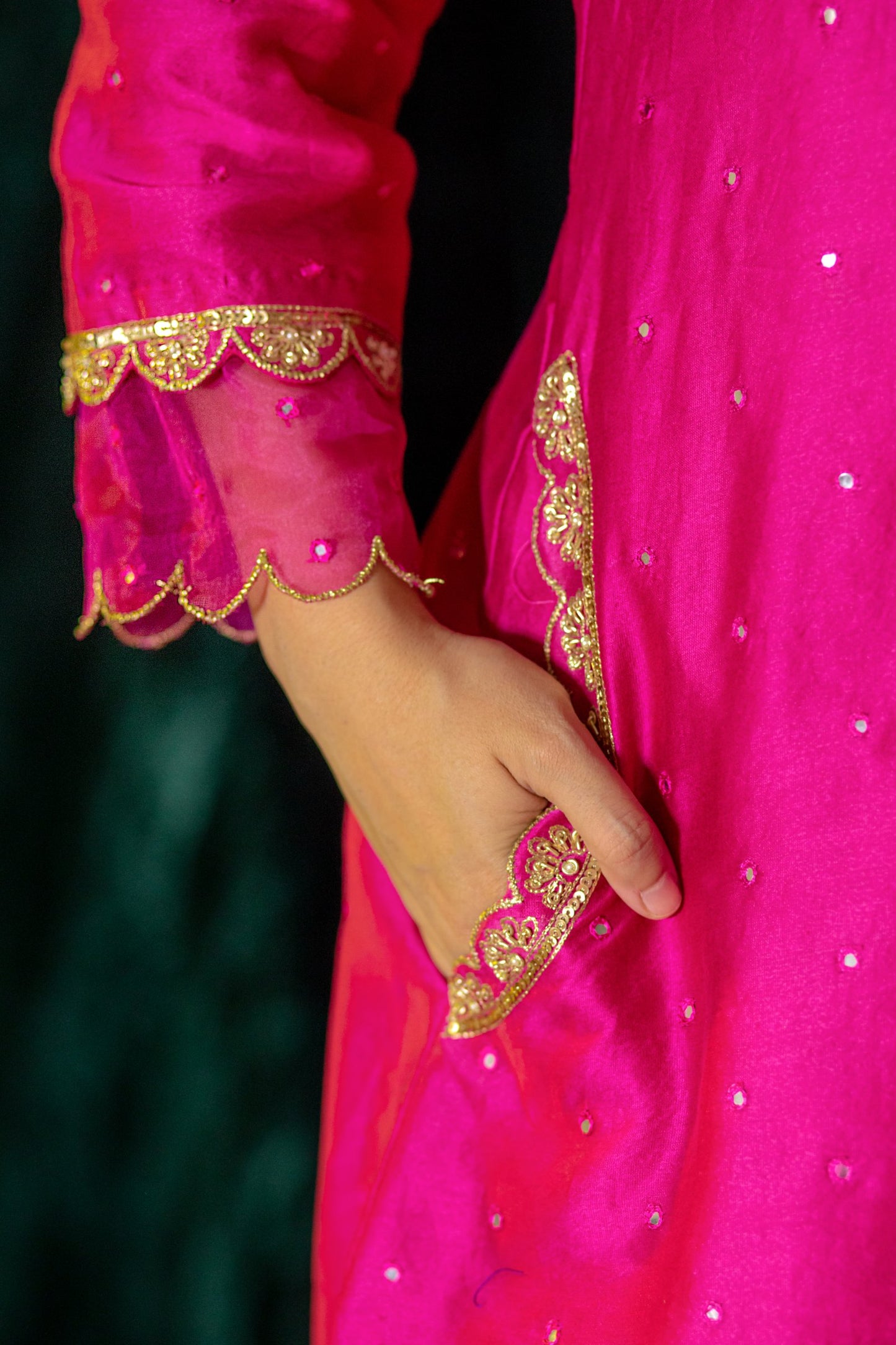 Fuschia Chanderi Kurta Set with pockets