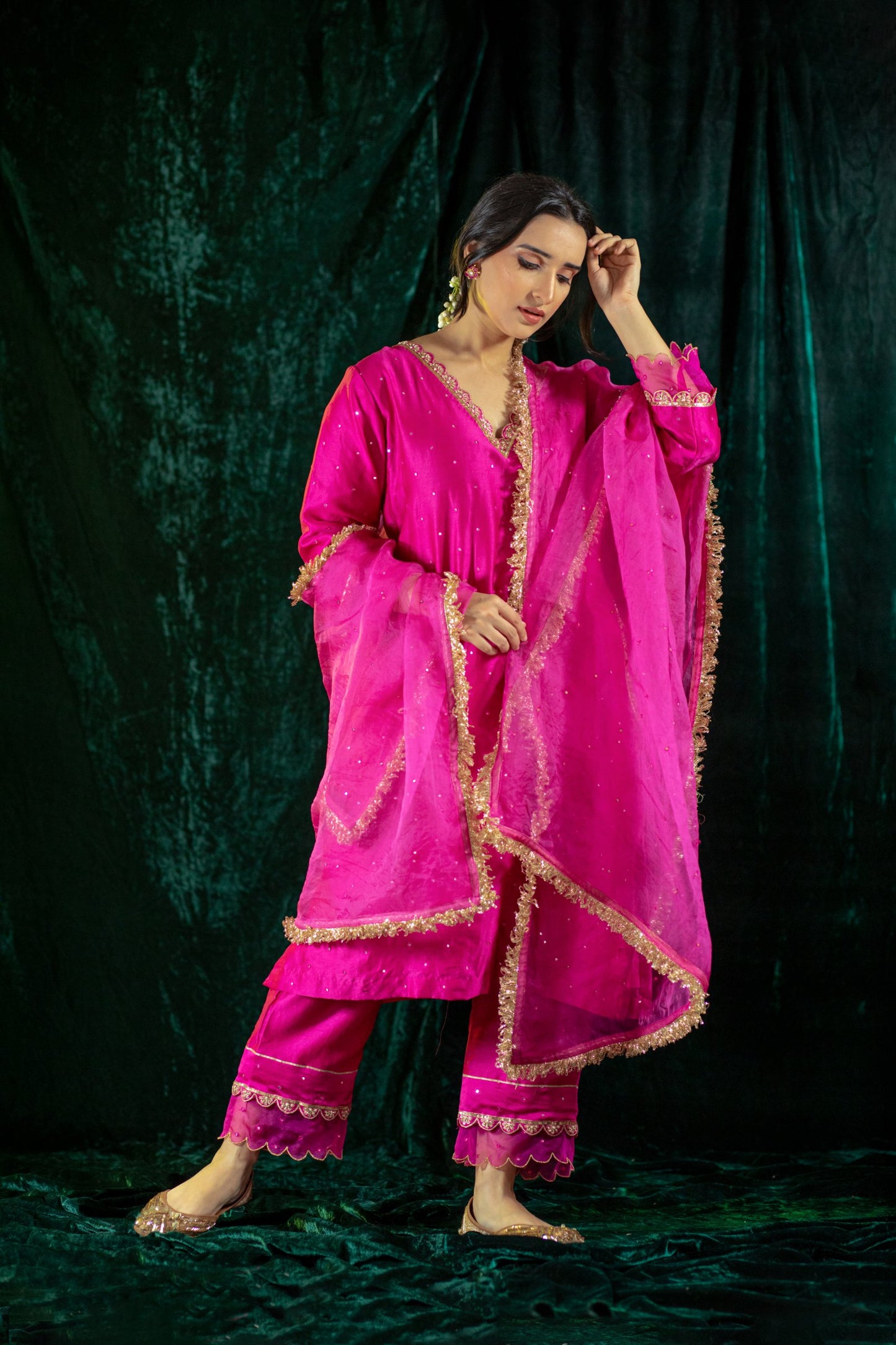 Fuschia Chanderi Kurta Set with pockets