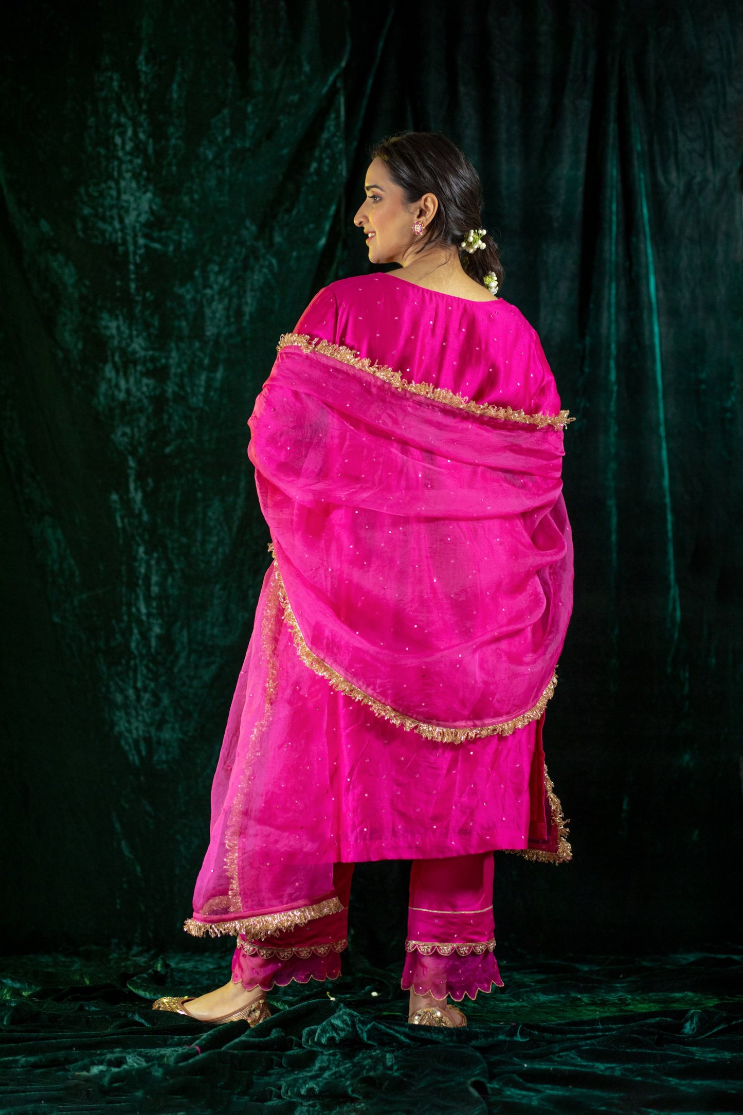 Fuschia Chanderi Kurta Set with pockets