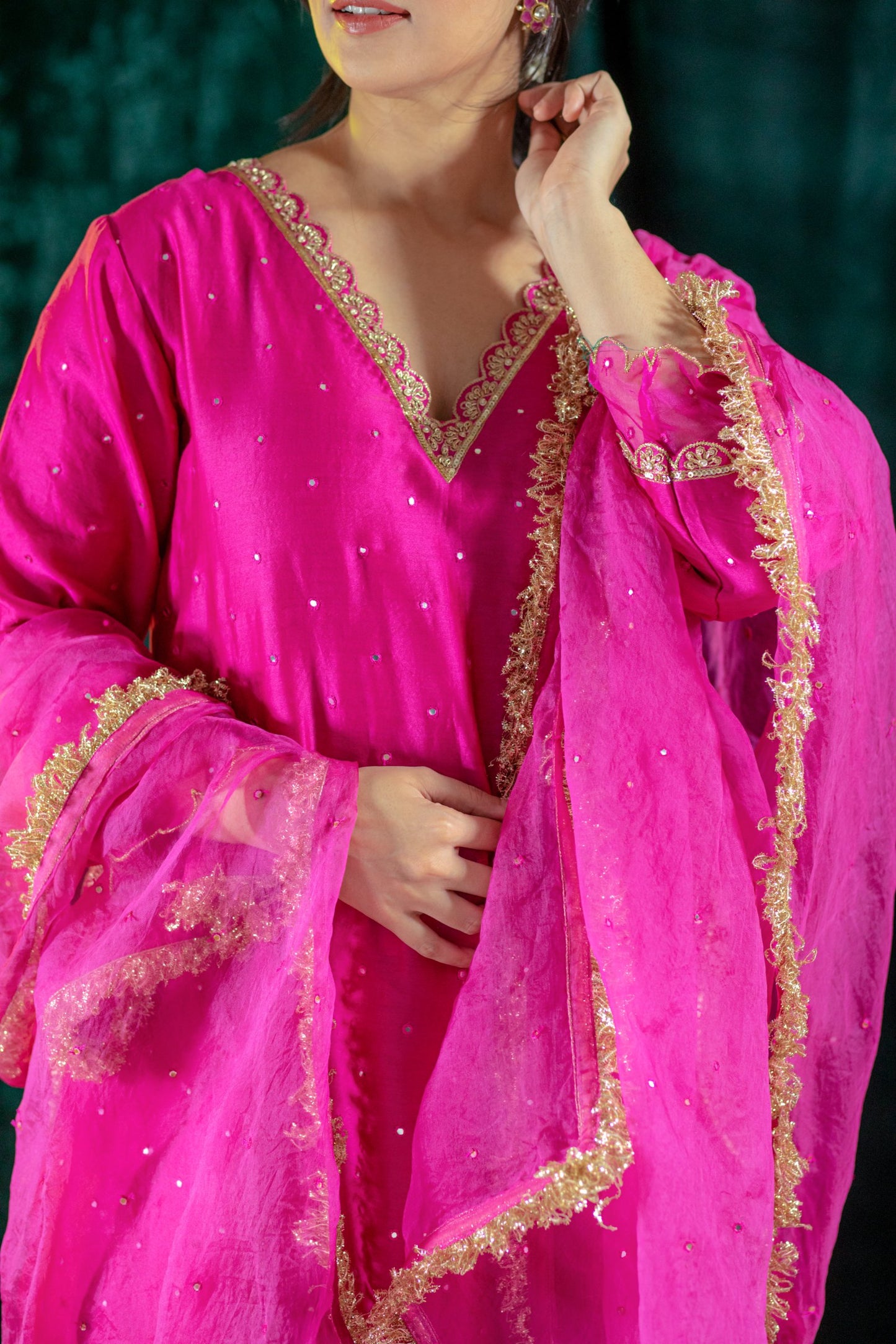 Fuschia Chanderi Kurta Set with pockets