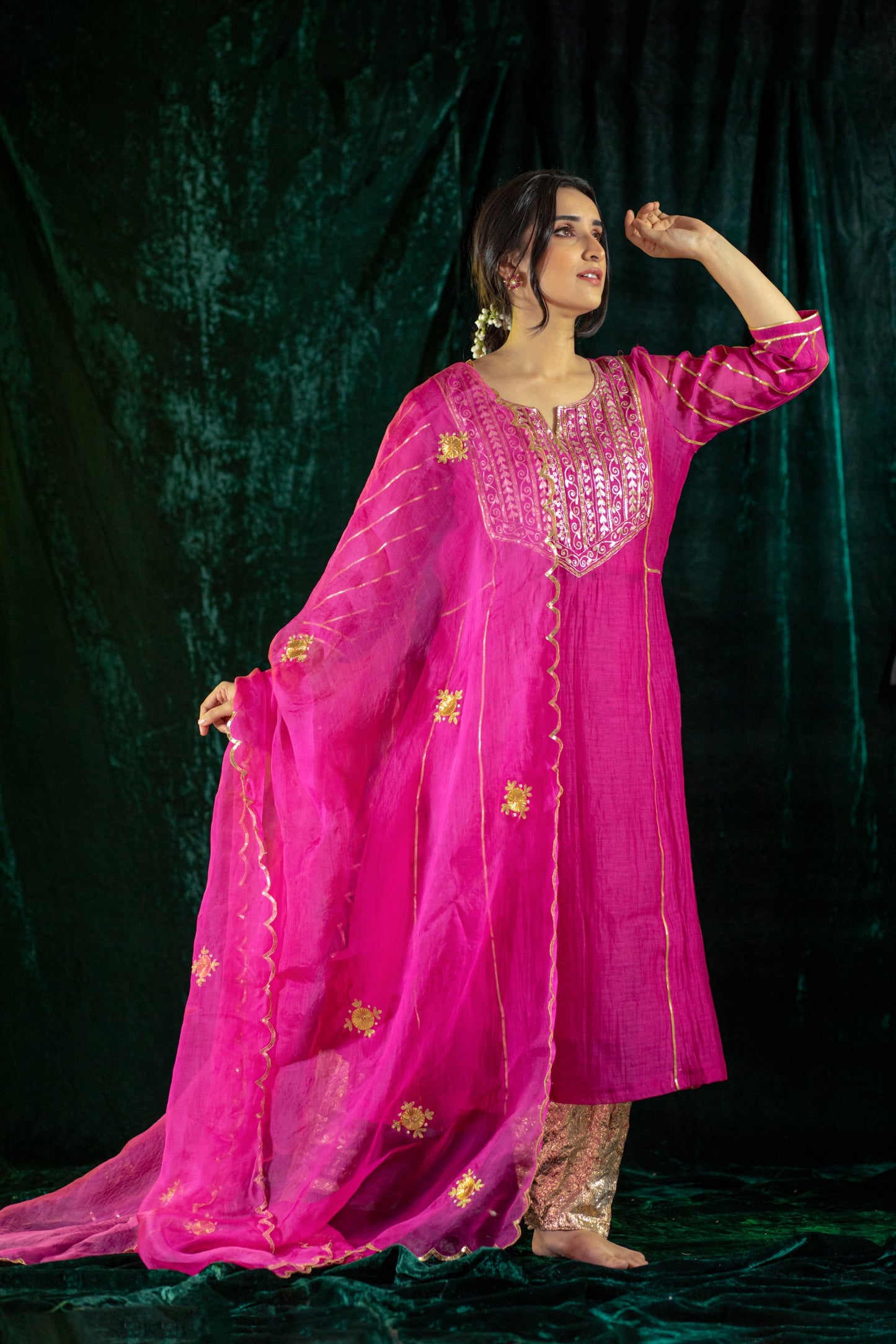 Fuschia Handloom Gota Salwaar Set
