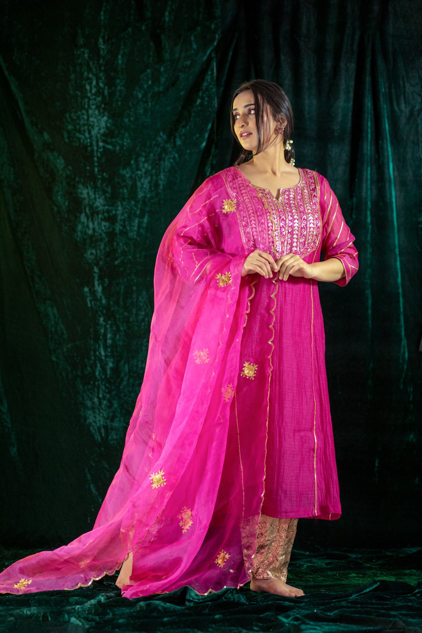 Fuschia Handloom Gota Salwaar Set
