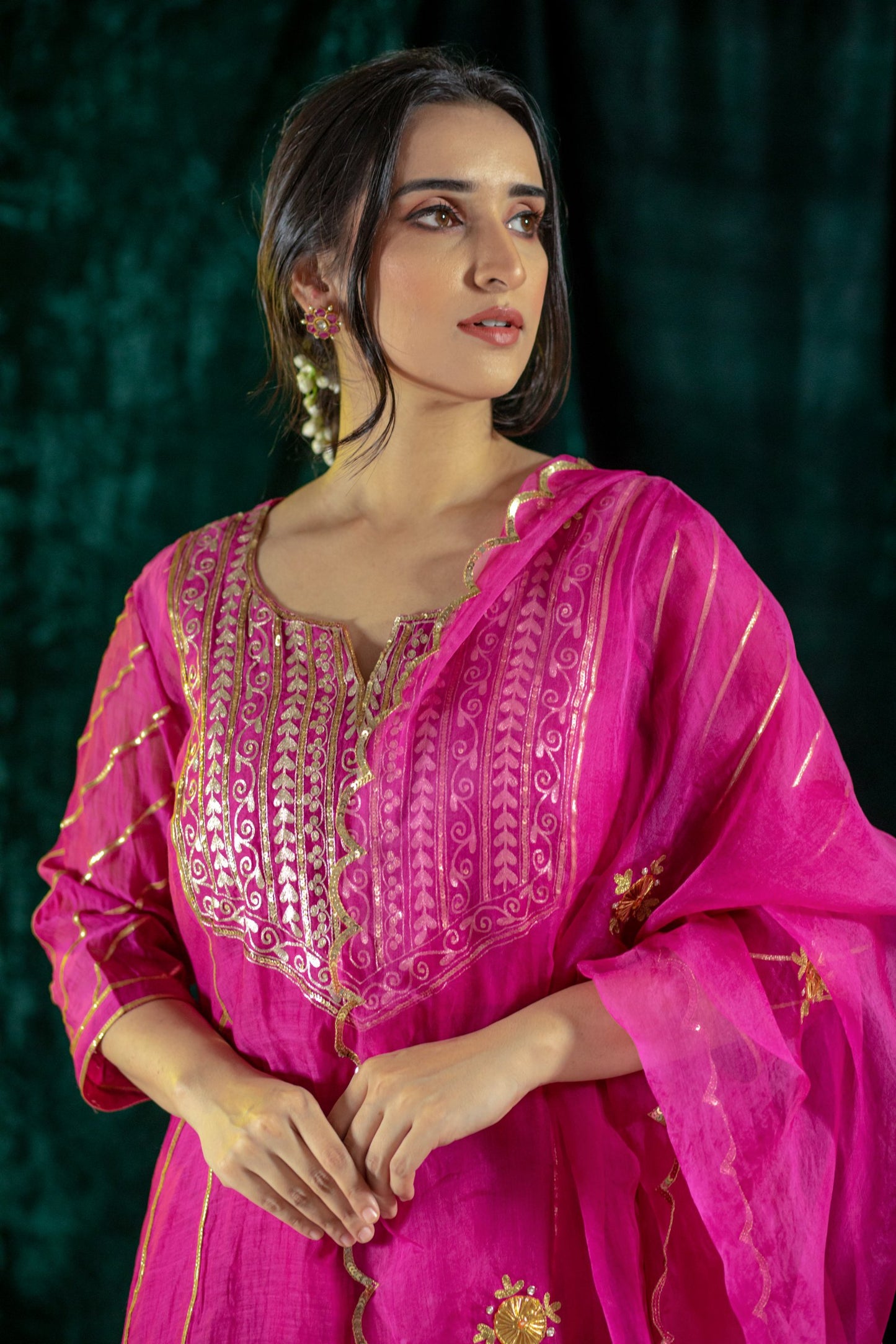 Fuschia Handloom Gota Salwaar Set