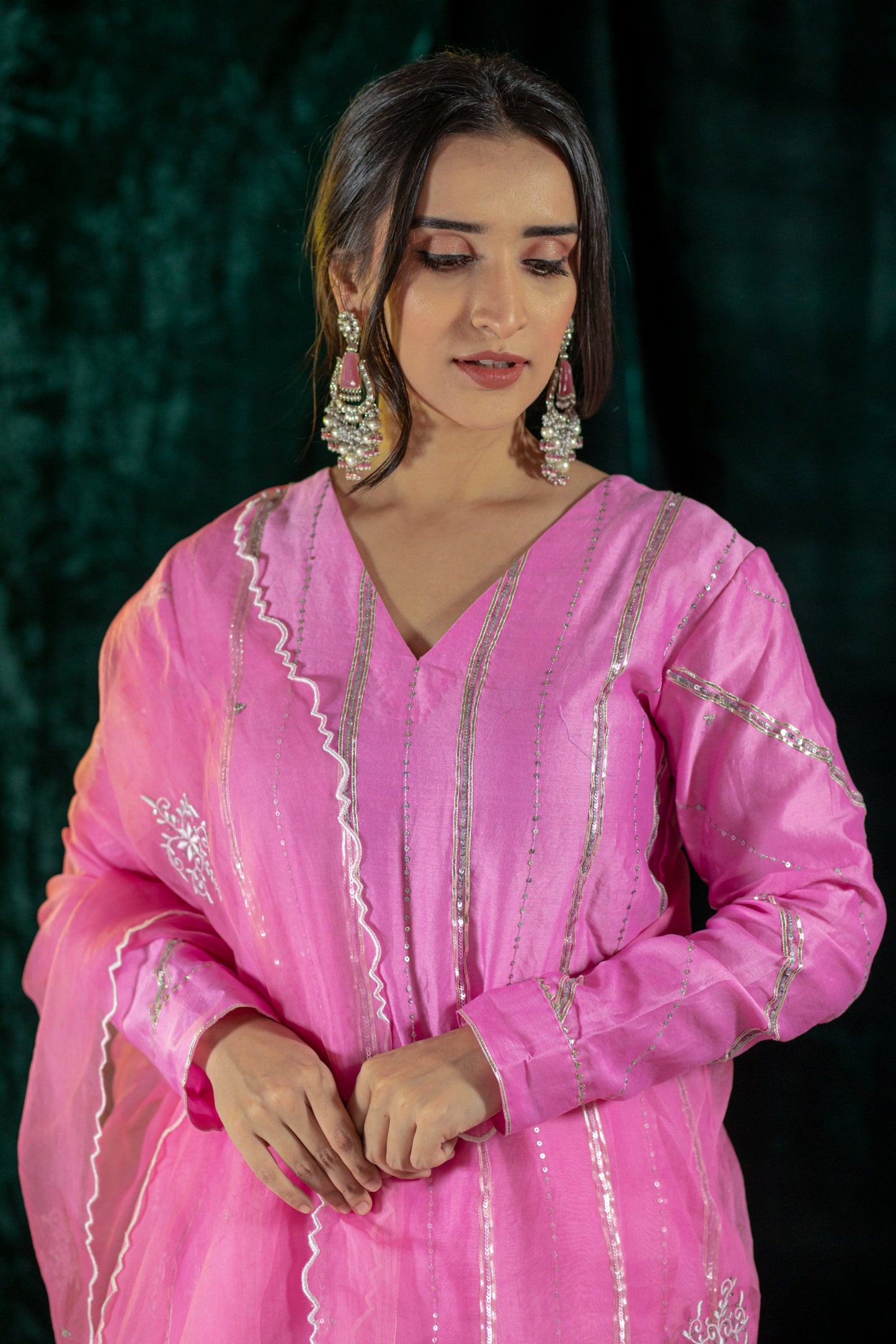 Pink Gota Lines Kurta Set